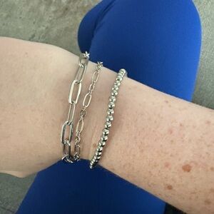 Elegant Silver Chain and Bead Bracelet Set